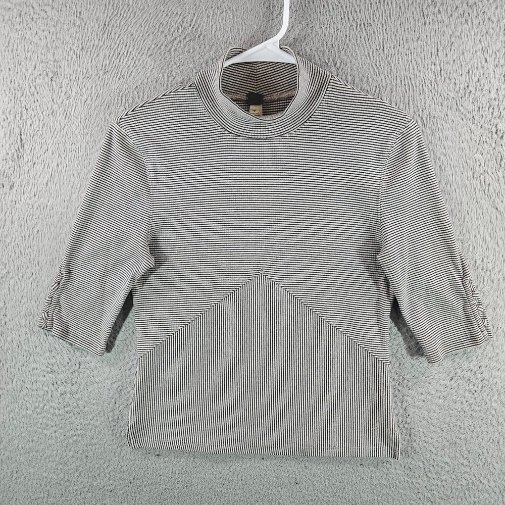 We The‎ Free Free People Mock Neck Striped Ribbed Top Navy Cream Medium Womens